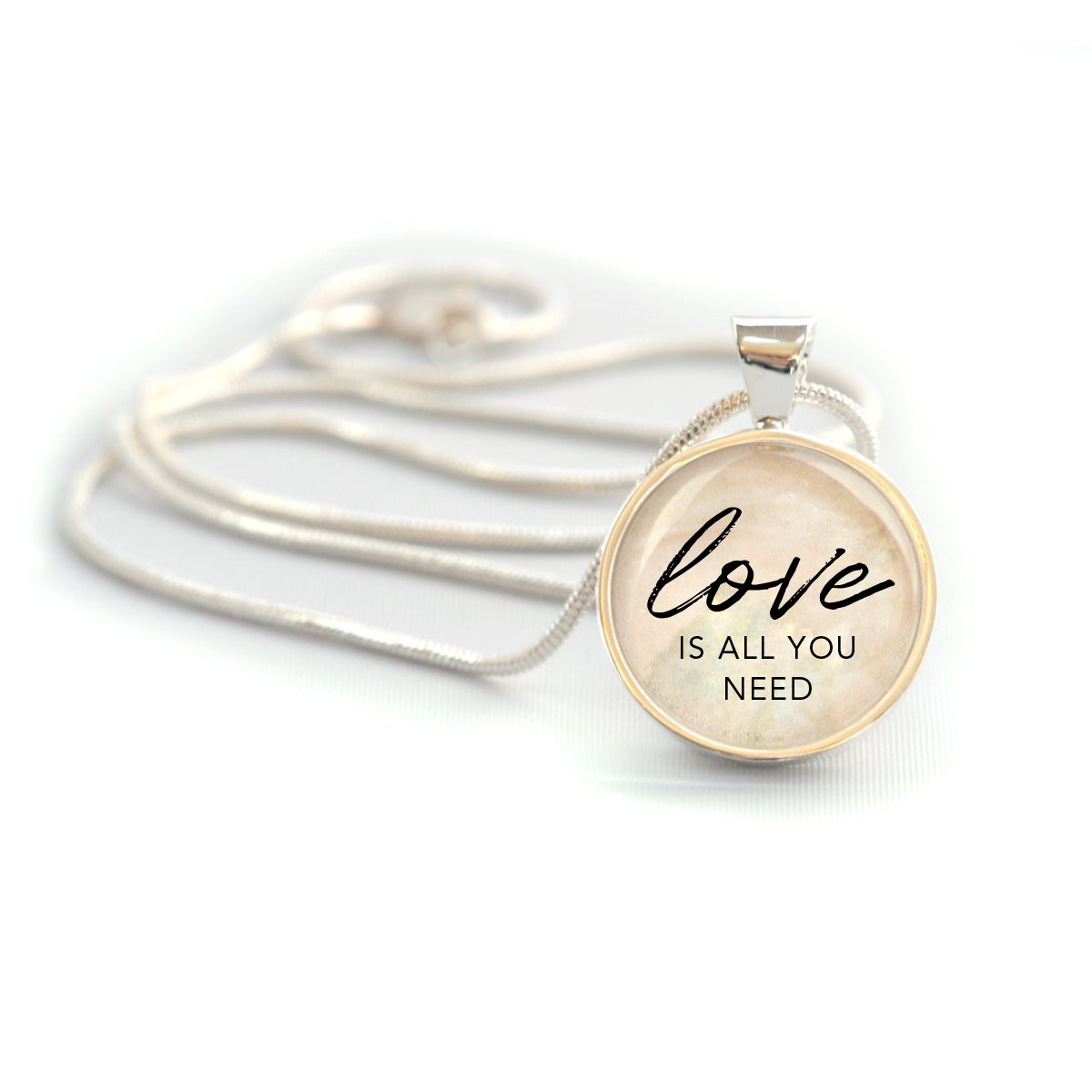 "Love Is All You Need" Silver-Plated Pendant Necklace (20mm)