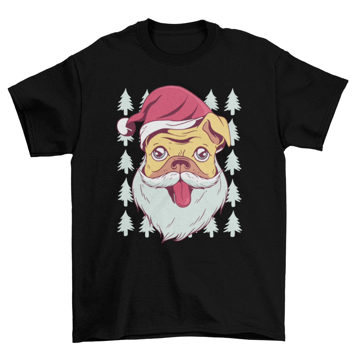 Cute Santa pug with hat white beard Christmas t-shirt