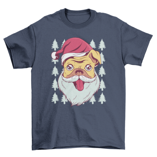 Cute Santa pug with hat white beard Christmas t-shirt