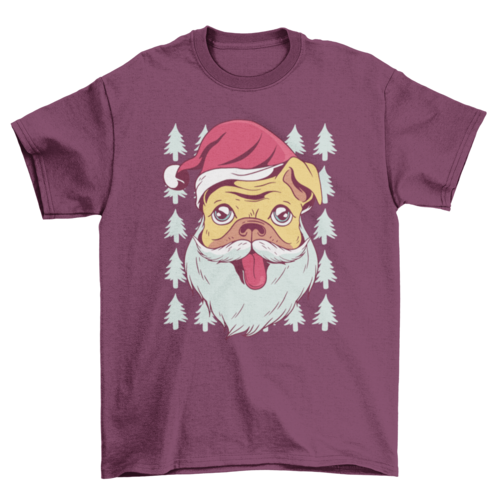 Cute Santa pug with hat white beard Christmas t-shirt