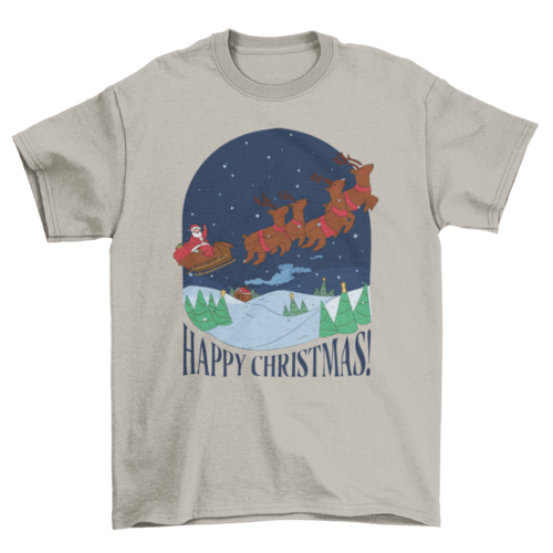 Cool Happy Santa Claus Riding Rain Deer Sled quote 'Happy Christmas!'