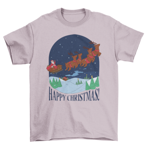 Cool Happy Santa Claus Riding Rain Deer Sled quote 'Happy Christmas!'