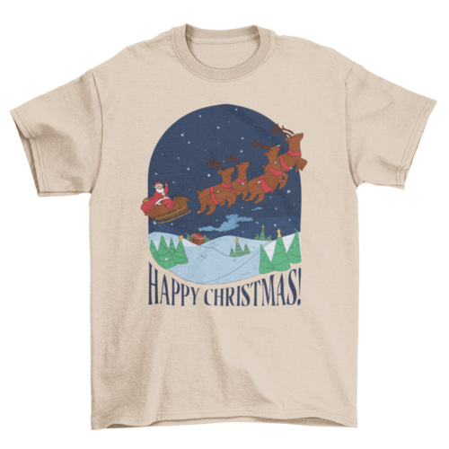 Cool Happy Santa Claus Riding Rain Deer Sled quote 'Happy Christmas!'