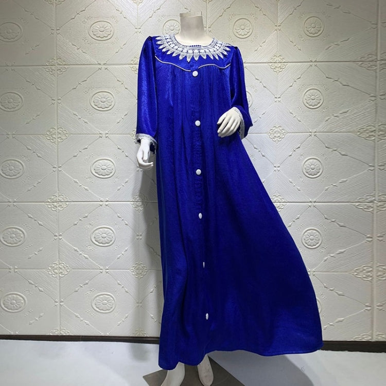 Women Solid Color Lace Collar Flower Dress (Color:Blue Size:M)