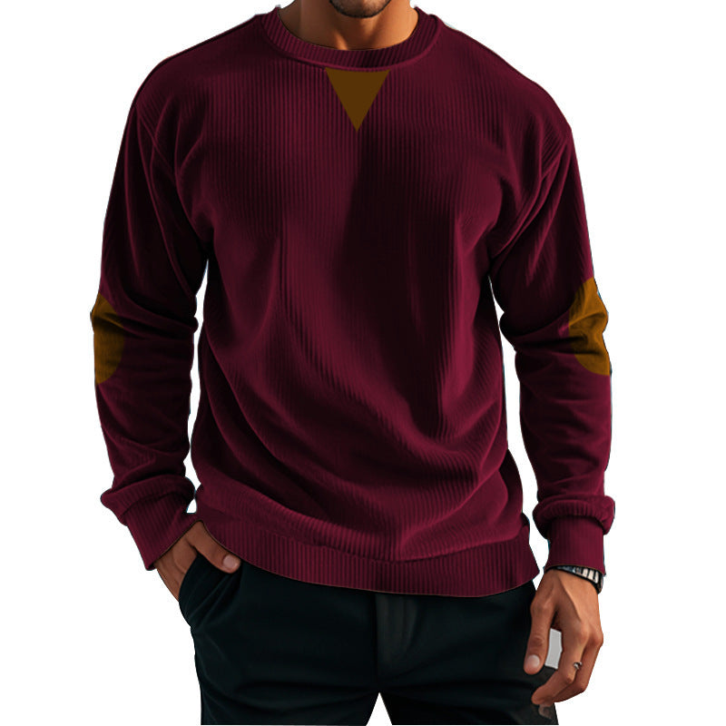 Stand Collar Corduroy Long-sleeved Sweater For Men