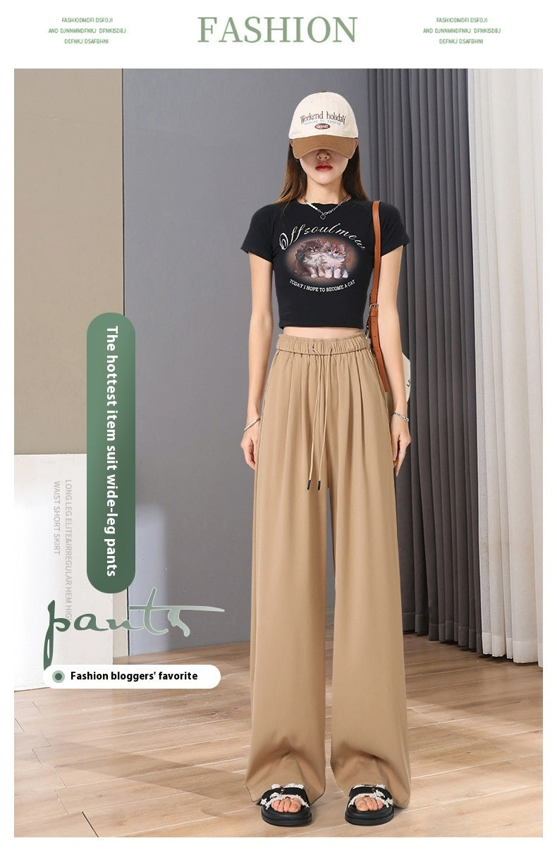 New High Waist Drooping Niche Straight Design Sense Loose Suit Pants Female