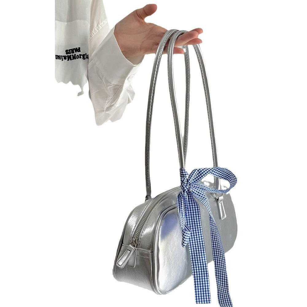 Ballet Style Bow Portable Silver Bag