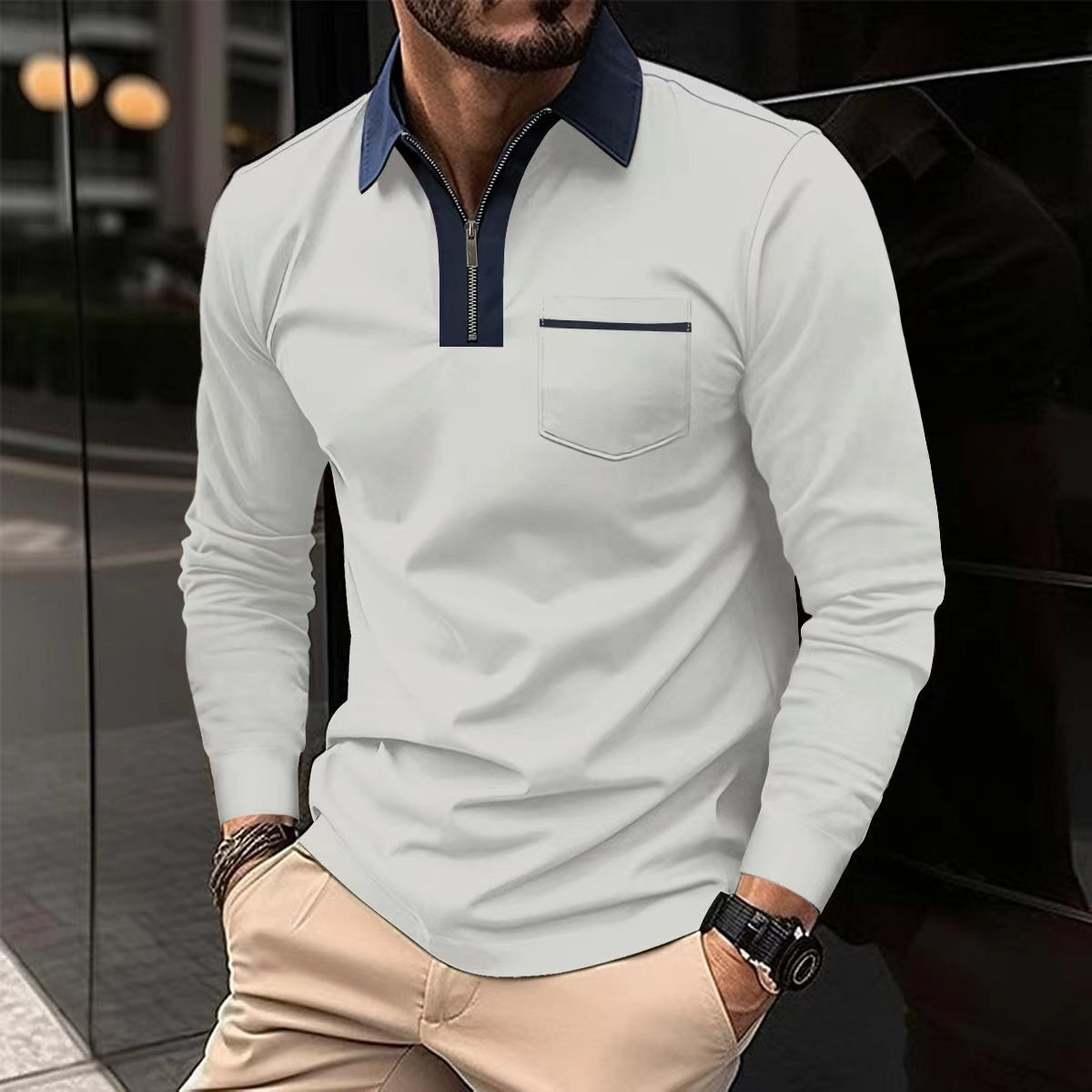 Mens Long Sleeve Zipper Polo Shirts