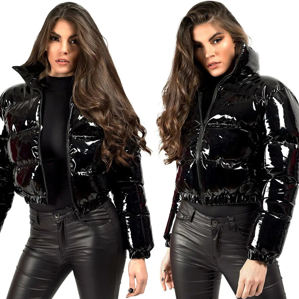 Shiny PU Leather Winter Jacket