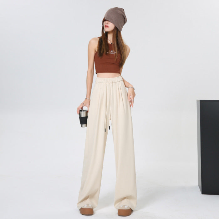 New High Waist Drooping Niche Straight Design Sense Loose Suit Pants Female