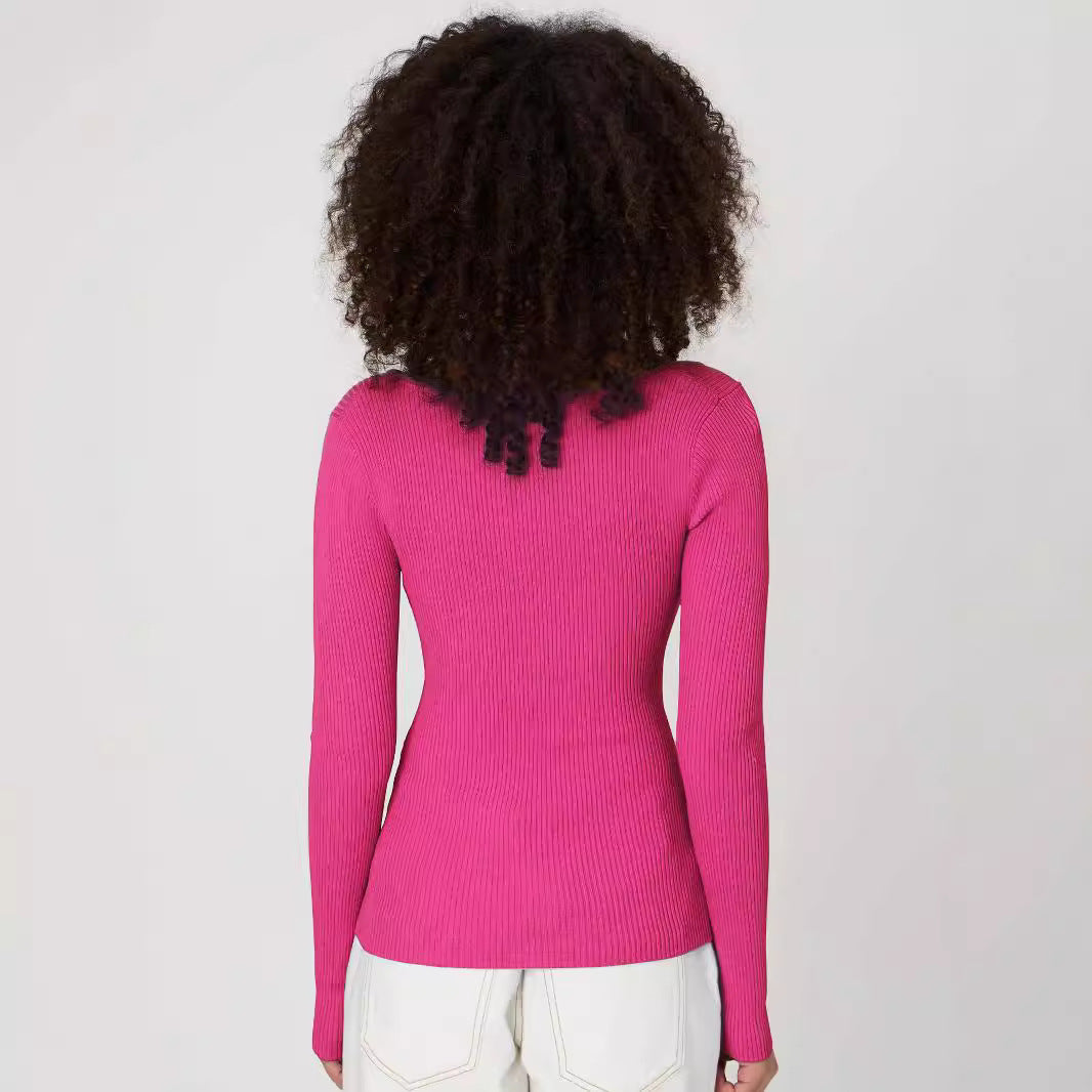 Versatile Long Sleeve Slim-fit Solid Color Top