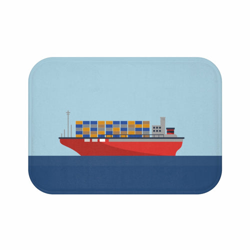 Cargo Ship with Containers in the Ocean Bath Mat