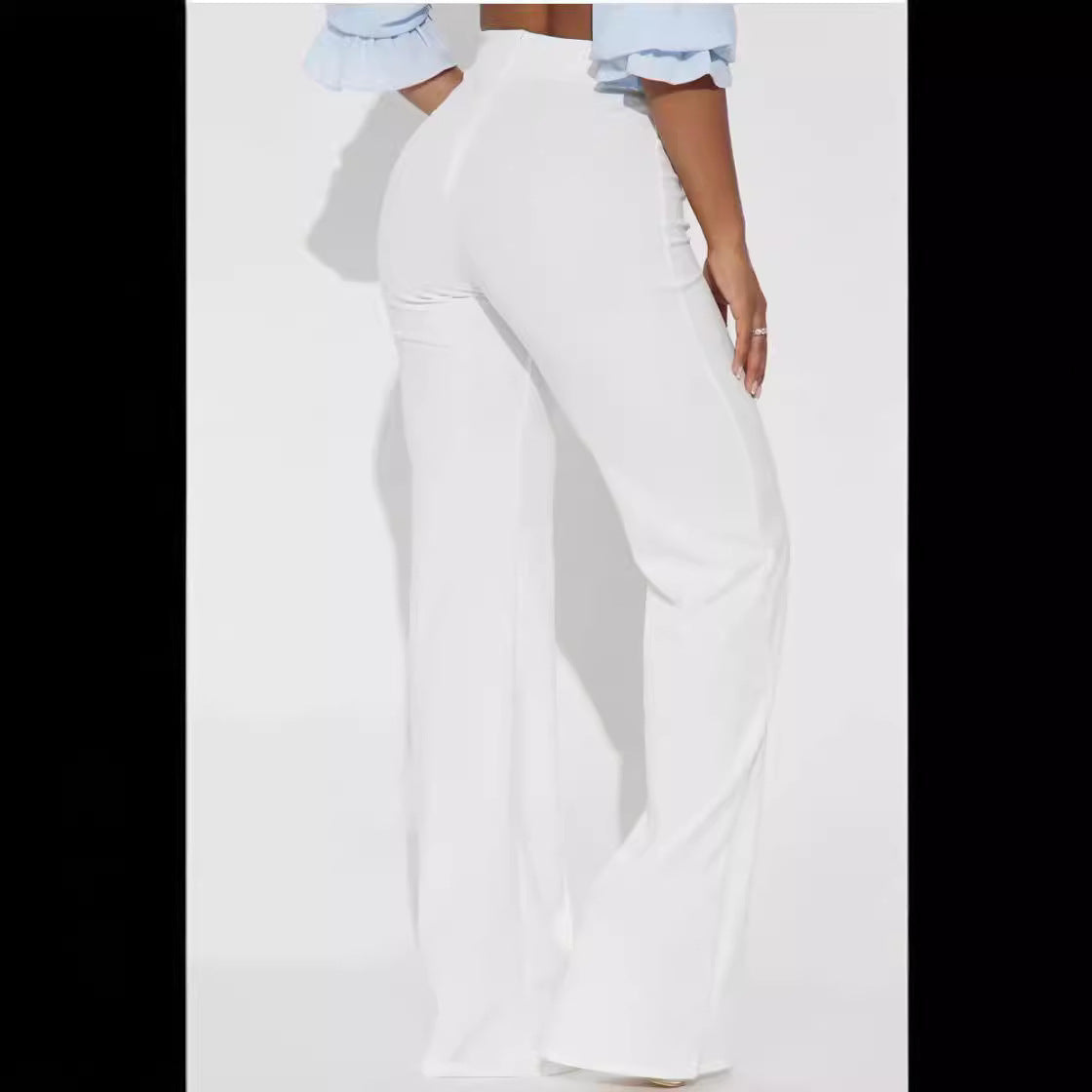 New Women's Clothing Hot Girl Temperament Slimming White High-waist Straight-leg Pants