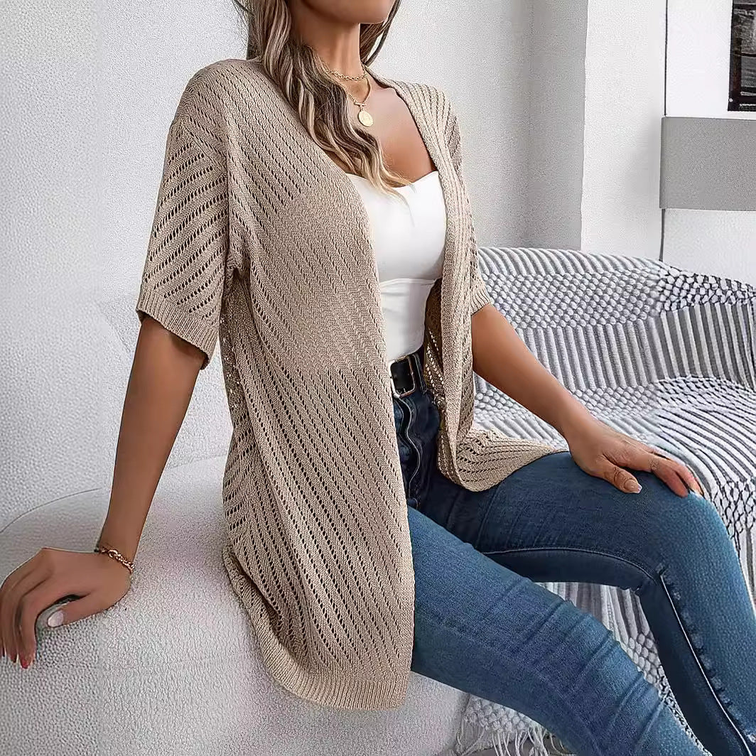 European And American Hollow Short Sleeve Knitted Cardigan Vacation Sun Protection Shirt