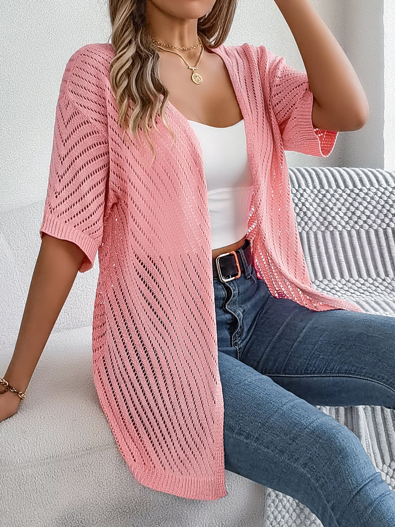 European And American Hollow Short Sleeve Knitted Cardigan Vacation Sun Protection Shirt