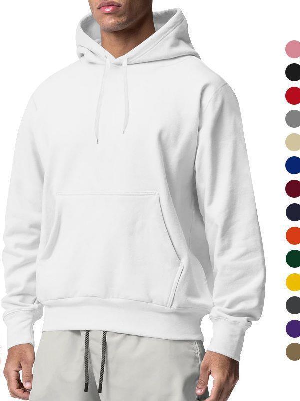 European And American Men's Sports Solid Color Fleece Sweater Hoodie