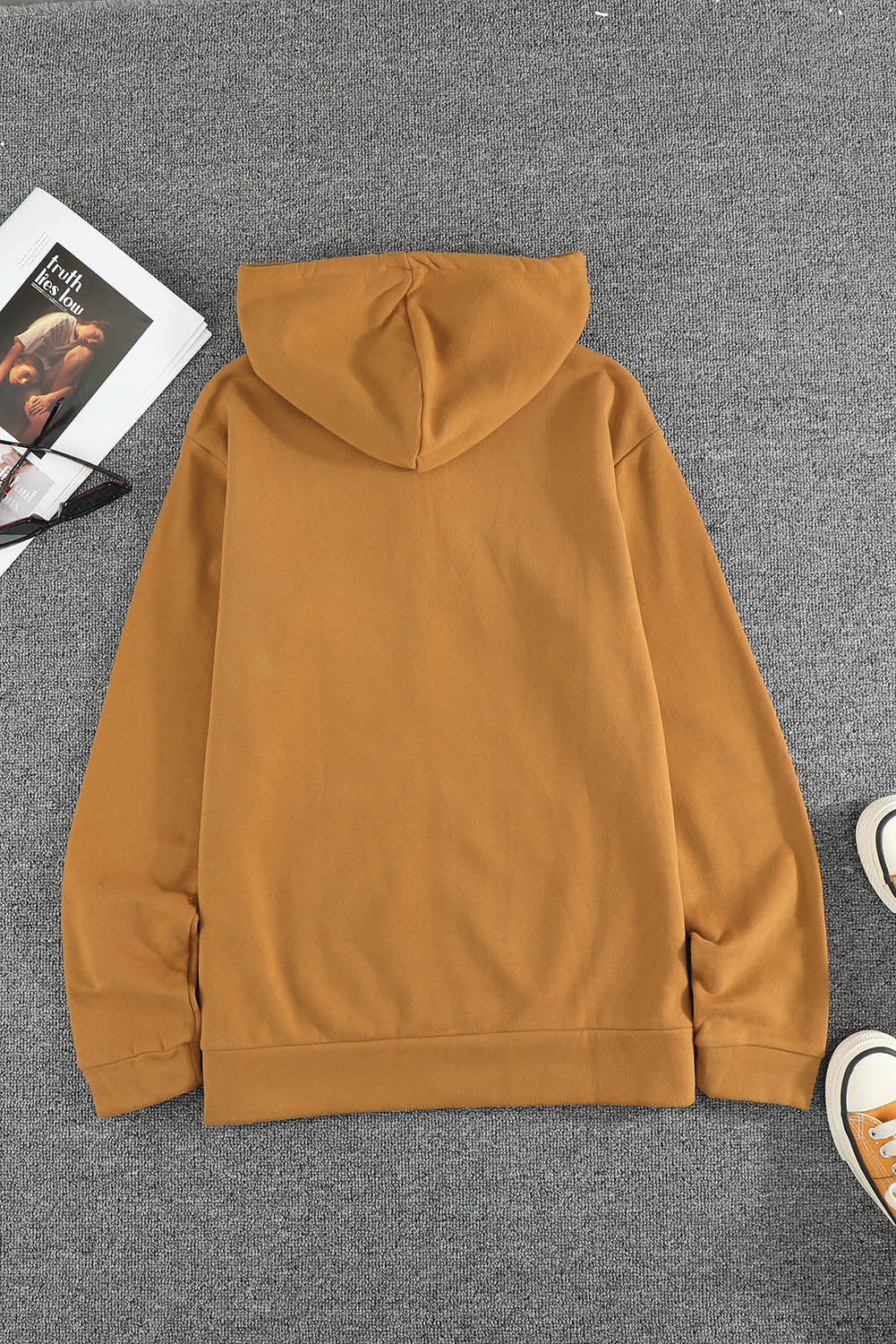 Zip-Up Pocket Drawstring Brown Hoodie Jacket