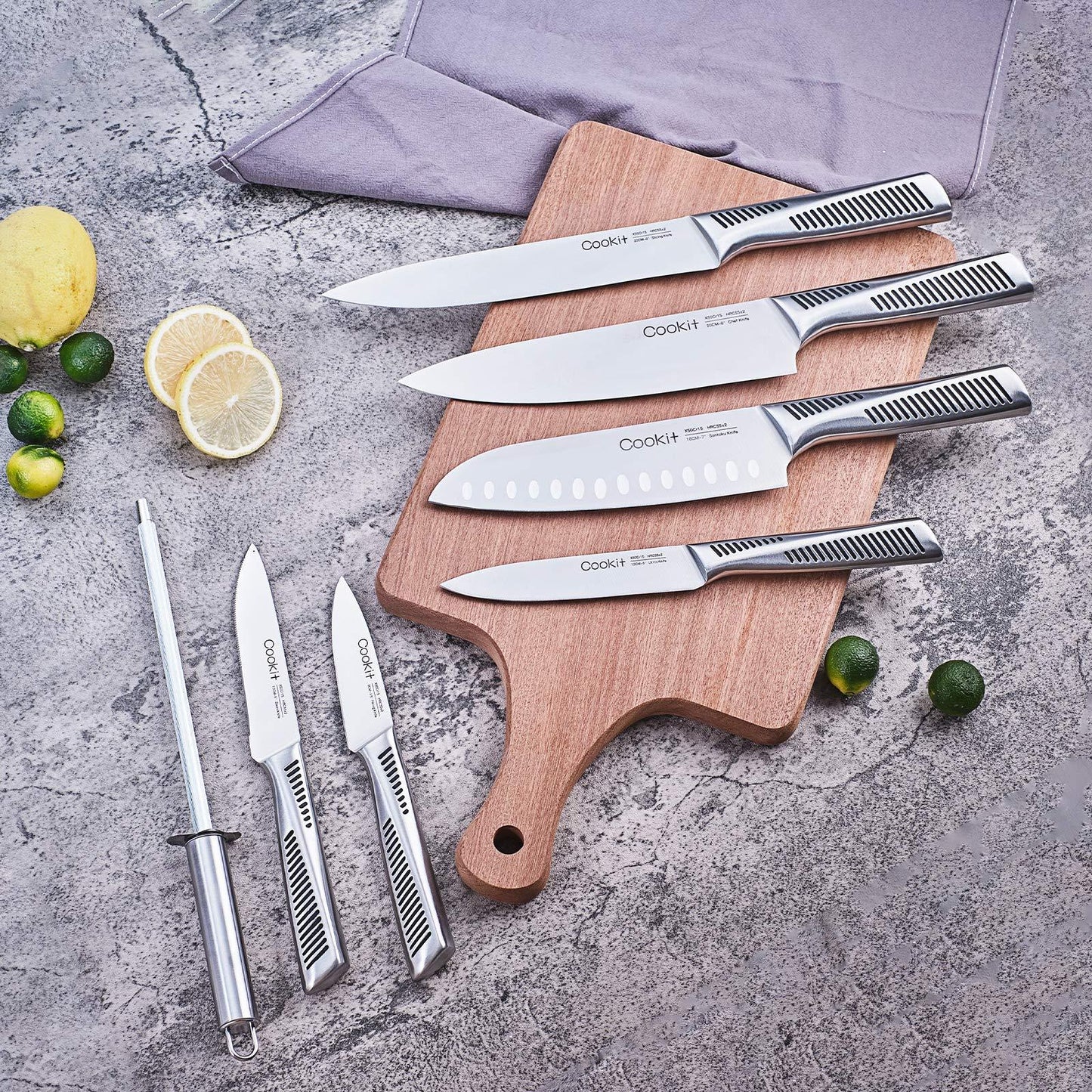 15 Piece Knife Sets with Block, Chef Knives with Non-Slip German Stainless Steel