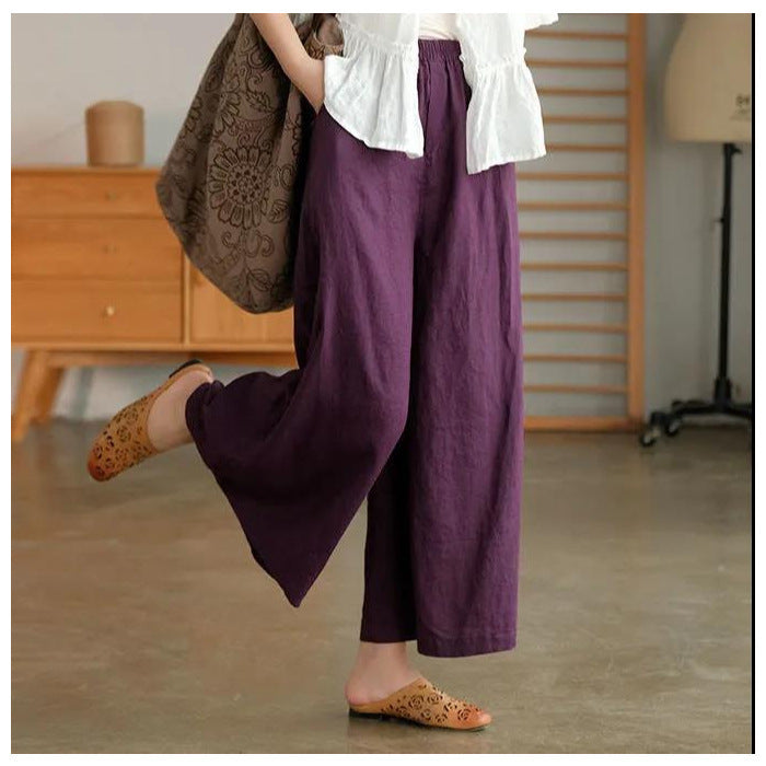 Cotton And Linen Cropped Wide-leg Casual Straight Breathable Slim Fit Casual Pants