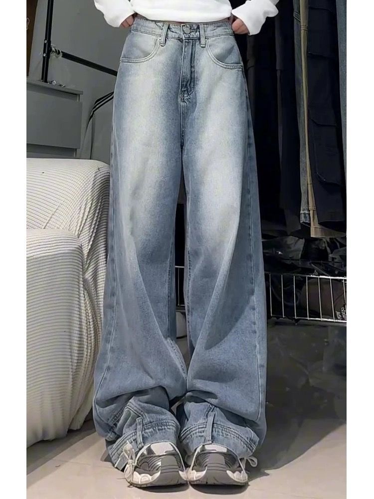 Water Washed Retro Oversize Wide Leg Jeans For Women