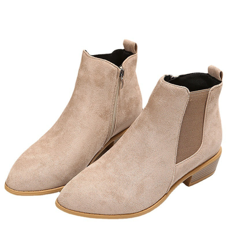 Pointed Suede Elastic Band, Thick Heel Casual Single Shoes For Women