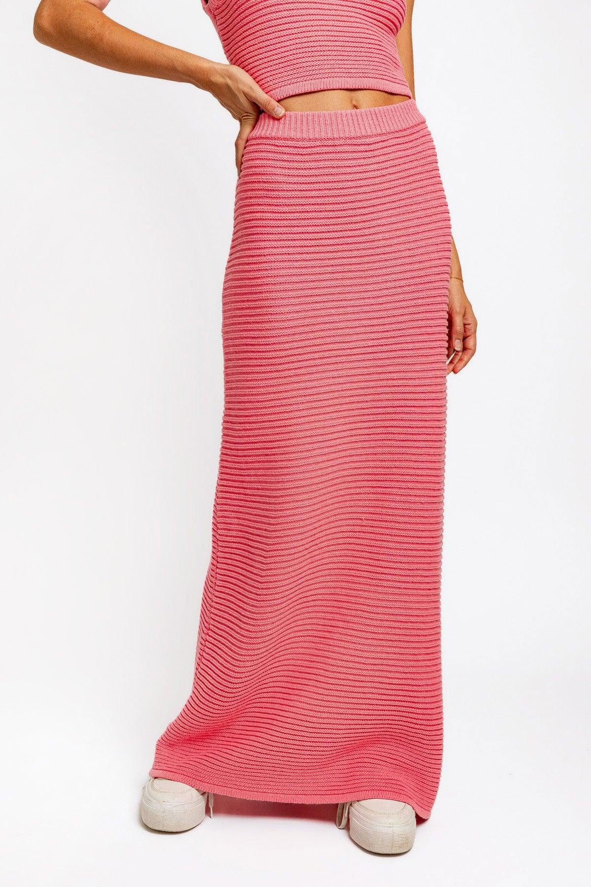 High Waisted Ribbed Knit Maxi Skirt