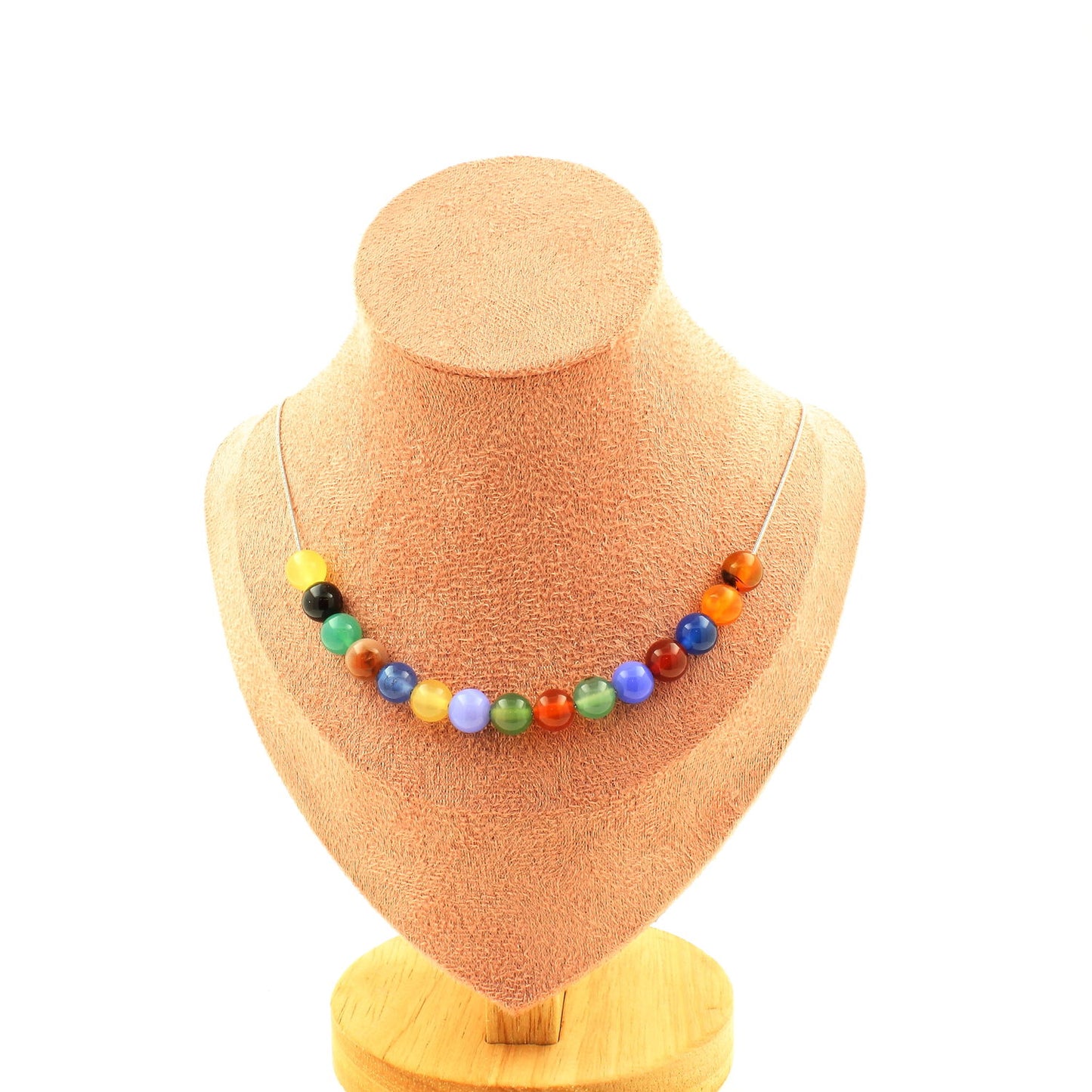 Multicolored Agate 15 beads necklace 8 mm.