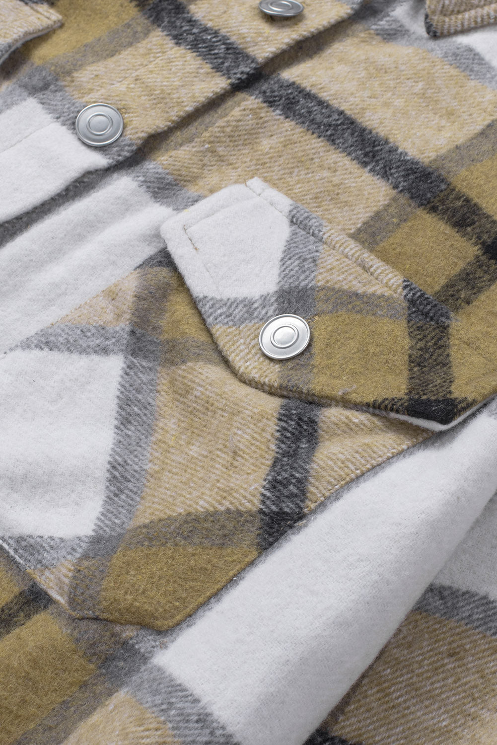 Khaki Button-up Pocket Plaid Shacket