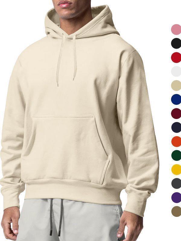 European And American Men's Sports Solid Color Fleece Sweater Hoodie