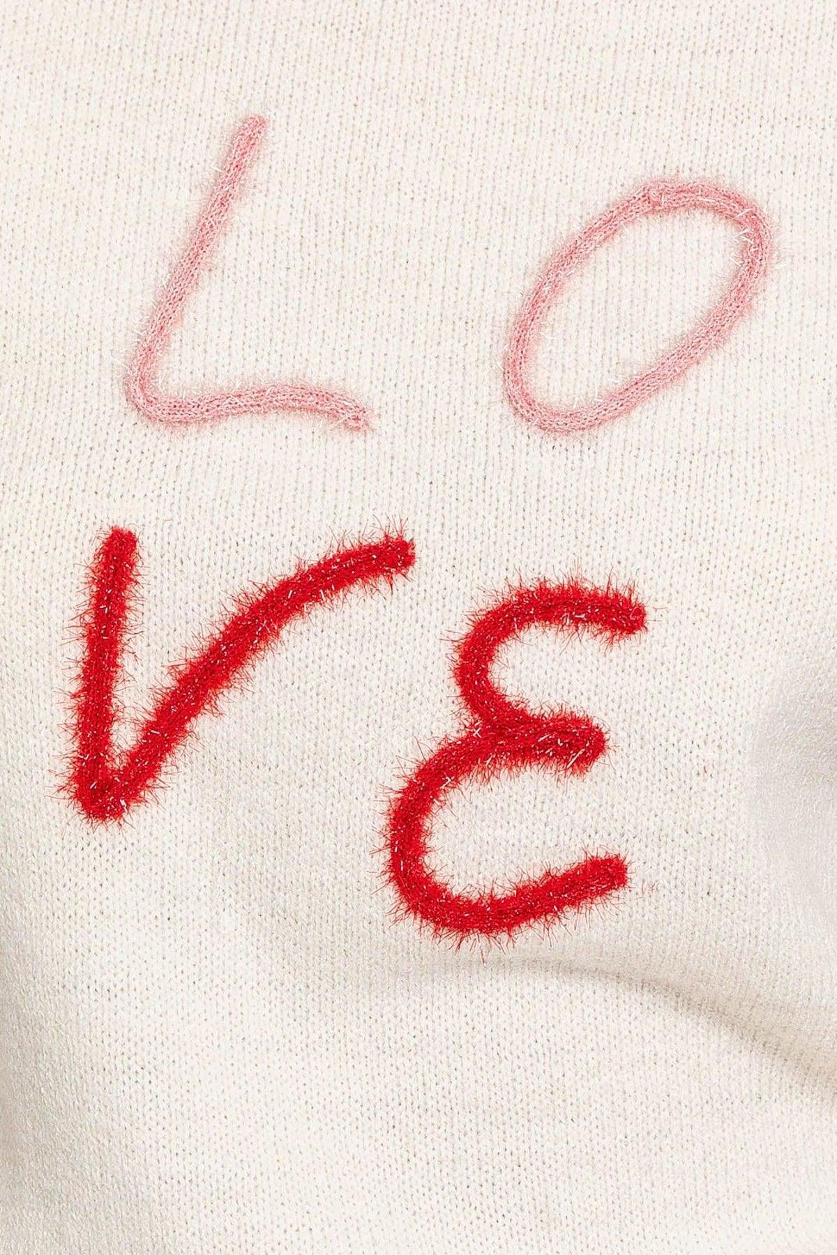 Round Neck Recycled Poly Mix "LOVE" Knit Sweater