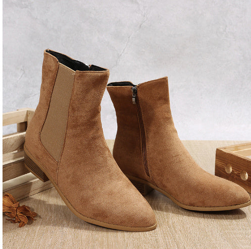 Pointed Suede Elastic Band, Thick Heel Casual Single Shoes For Women