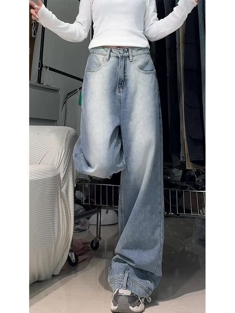 Water Washed Retro Oversize Wide Leg Jeans For Women