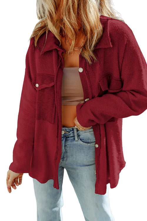 Contrast Flap Pockets Red Relaxed Shacket