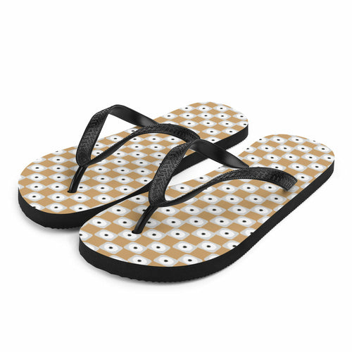 Beige and White Chequered Design. Flip-Flops