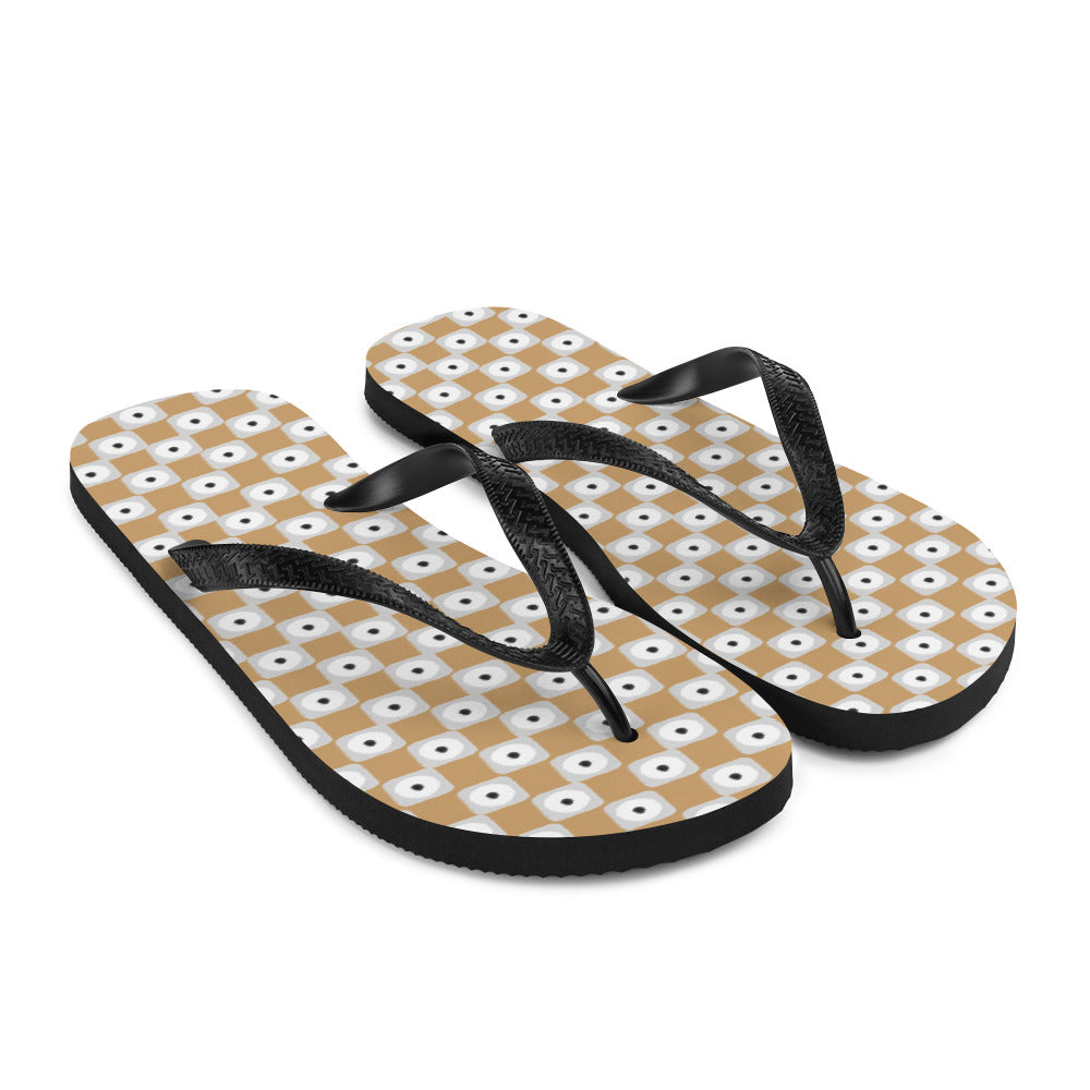 Beige and White Chequered Design. Flip-Flops